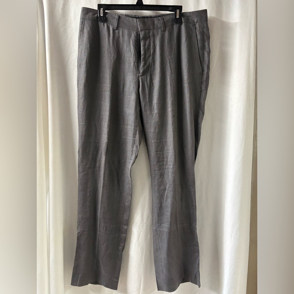 Michael Kors Mens Grey Linen Blend Classic Fit Dress Pants Size 34 Flat‎ Front